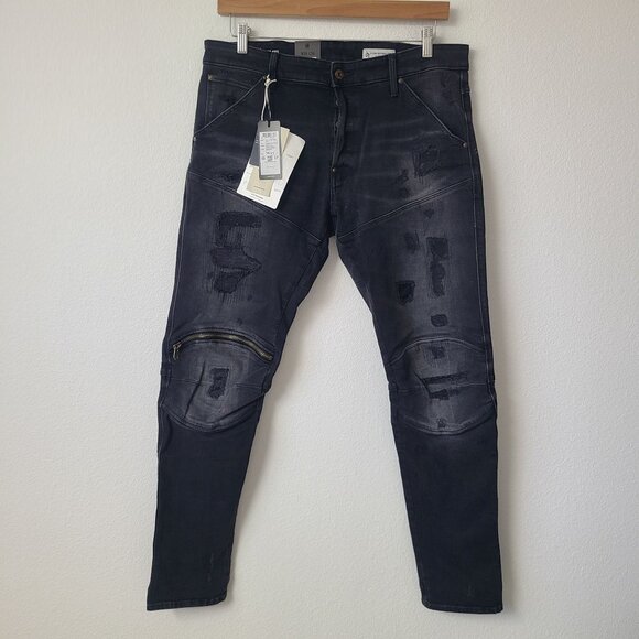 G-Star RAW 5620 3D Zip Knee Skinny Distressed Jeans Size 36x34 Black Restored